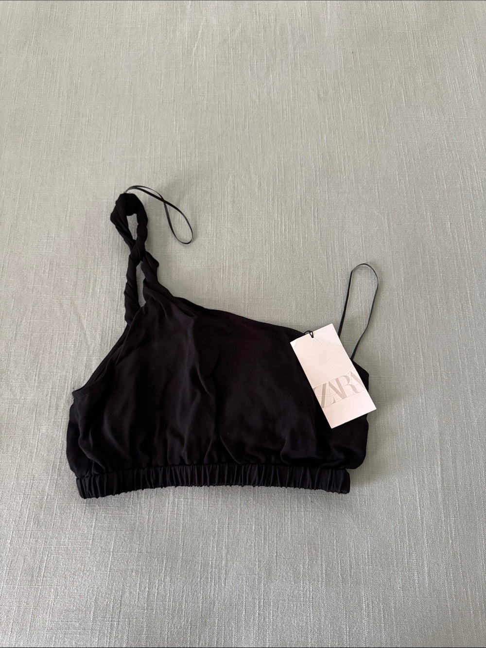 ZARA Black One-Shoulder Bra Top with Twisted Strap